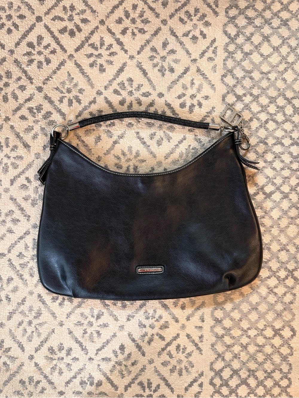 Nine West Black Leather Hobo Bag with Silver Hardware
